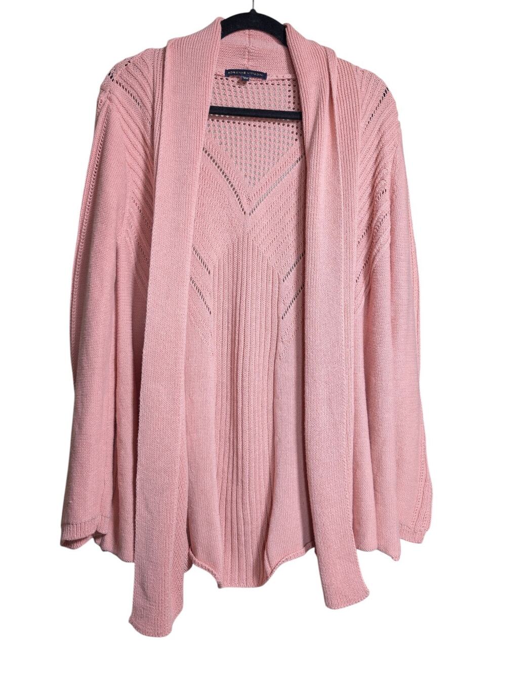 Adrienne Vittadini Large Pink Cable Knit Sweater Open Front Cardigan
